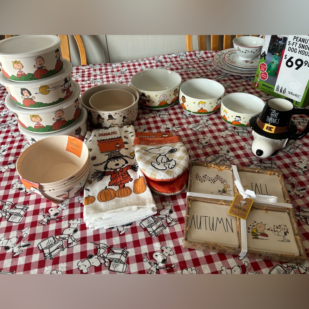 Peanuts Snoopy Fall Ceramic Bowls & Kitchen Set - White/Orange